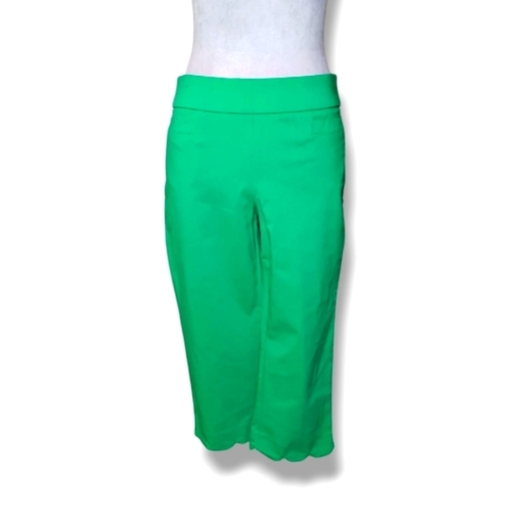 NWT Kim Rogers Pull-On Capri Pants — Kelly Green Stretch Scalloped Hem — 6P - Picture 1 of 8